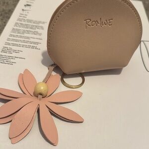 ROMWE Tan Coin Purse with Pink Floral Keychain